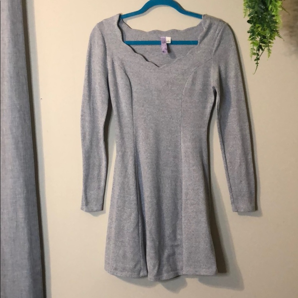 Grey A-line Sweater Dress - Knee Length